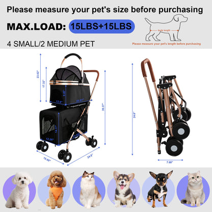 Double Pet Stroller by HouseOfZazla for small and medium dogs and cats, black frame on Tampa Home & Garden Store