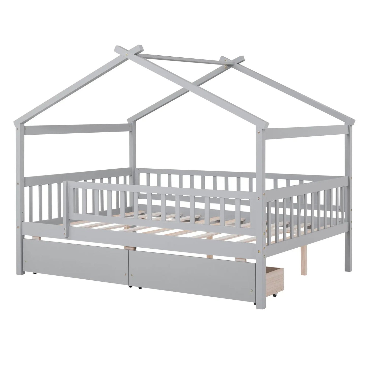 House bed with 2 drawers in gray finish, storage bed frame with slatted base on Tampa Home & Garden Store