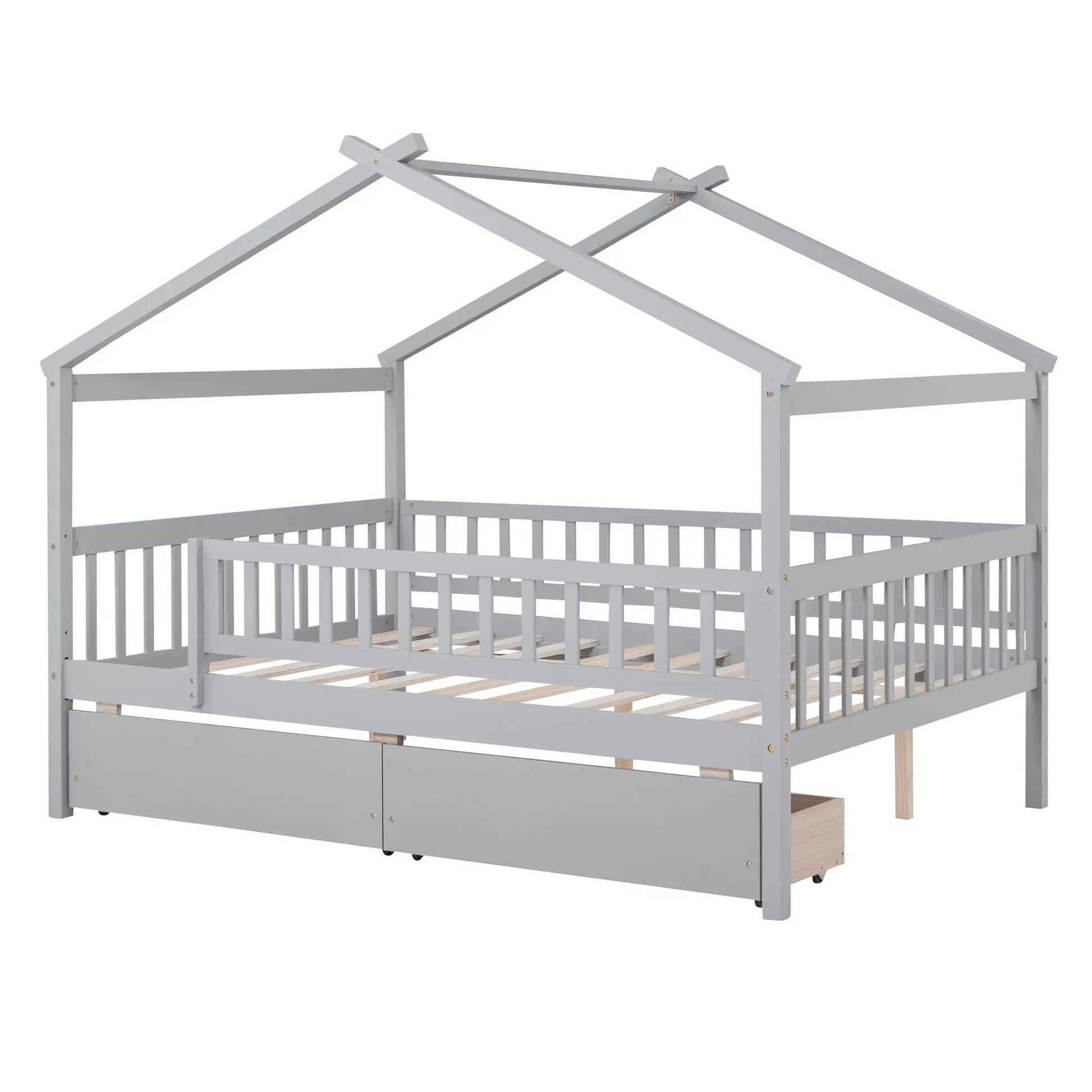 House bed with 2 drawers in gray finish, storage bed frame with slatted base on Tampa Home & Garden Store
