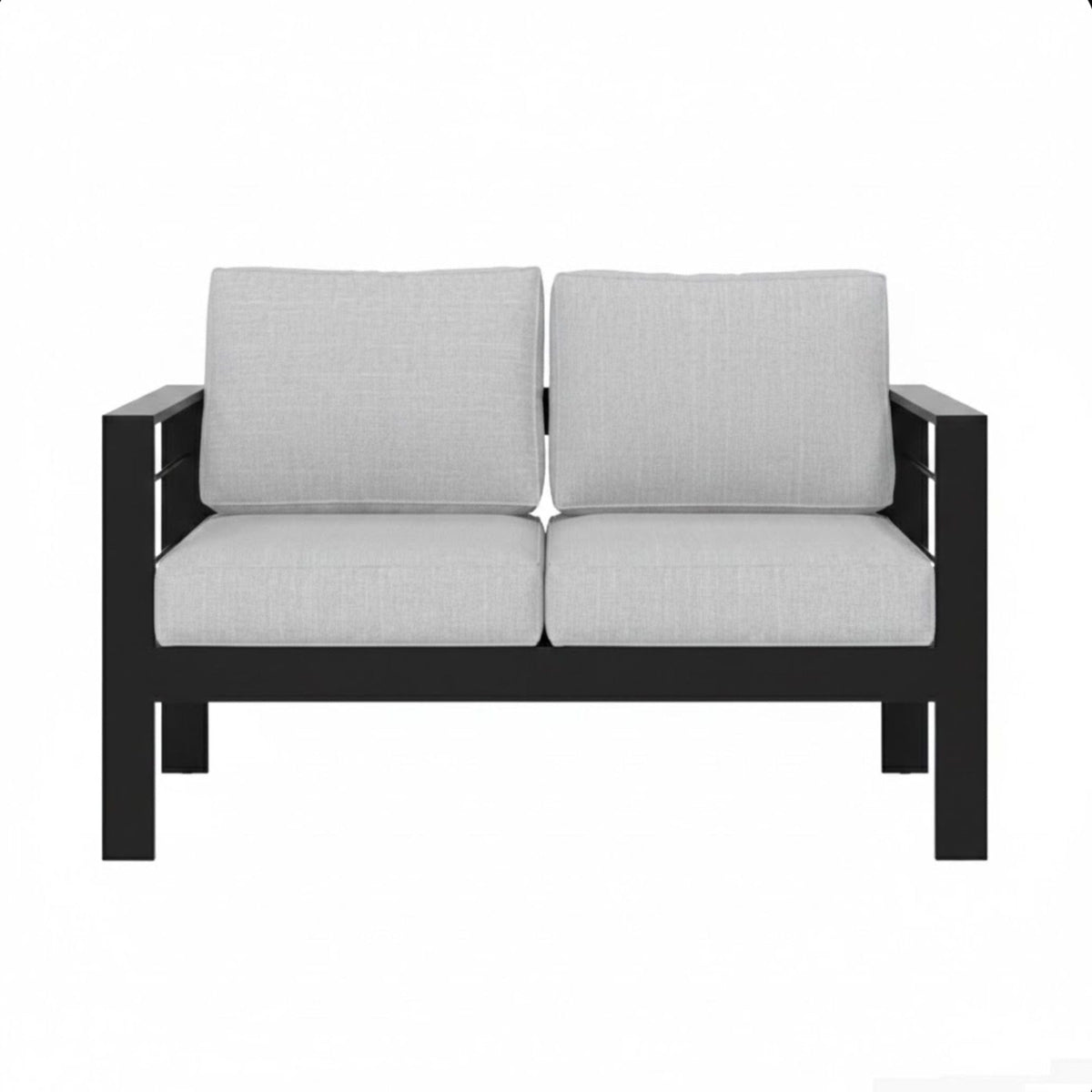 All-Weather Patio Loveseat with Thick Cushions, black frame, light gray cushions, 2-seat on Tampa Home & Garden Store