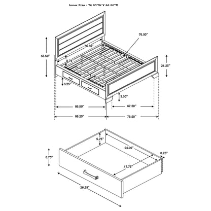 Holmgren panel bed with side drawers storage bed by HouseOfZazla, blueprint-style diagram on Tampa Home & Garden Store