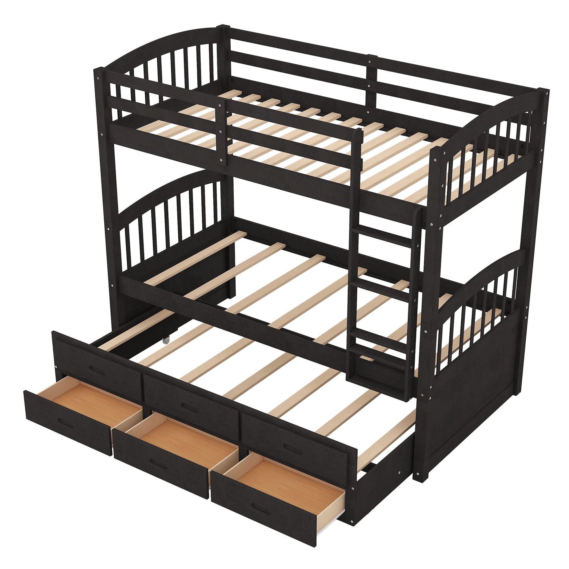 Bunk bed with trundle and drawers in black wood, arched headboard and footboard on Tampa Home & Garden Store