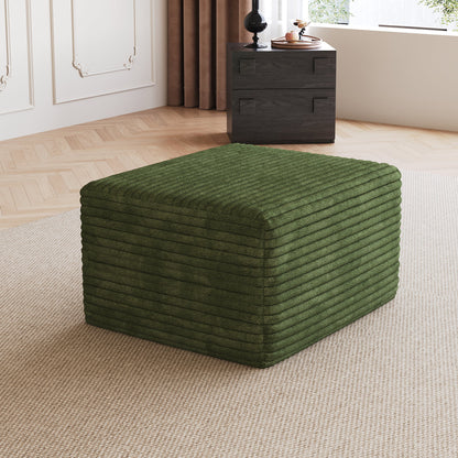 Two green plush corduroy ottomans by HouseOfZazla, square, textured fabric on Tampa Home & Garden Store