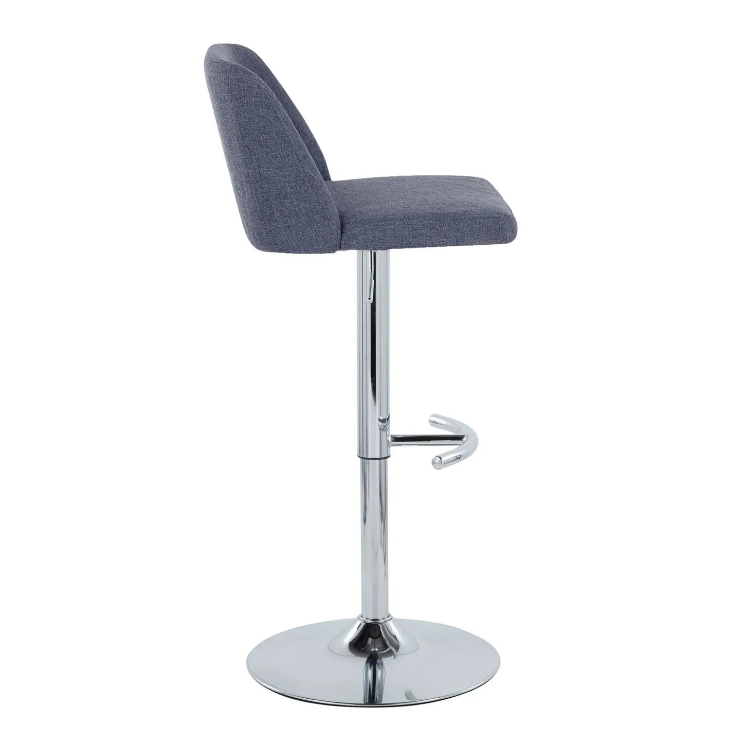 Toriano adjustable barstool with swivel and rounded T-footrest, blue-gray fabric, chrome base, pair on Tampa Home & Garden Store