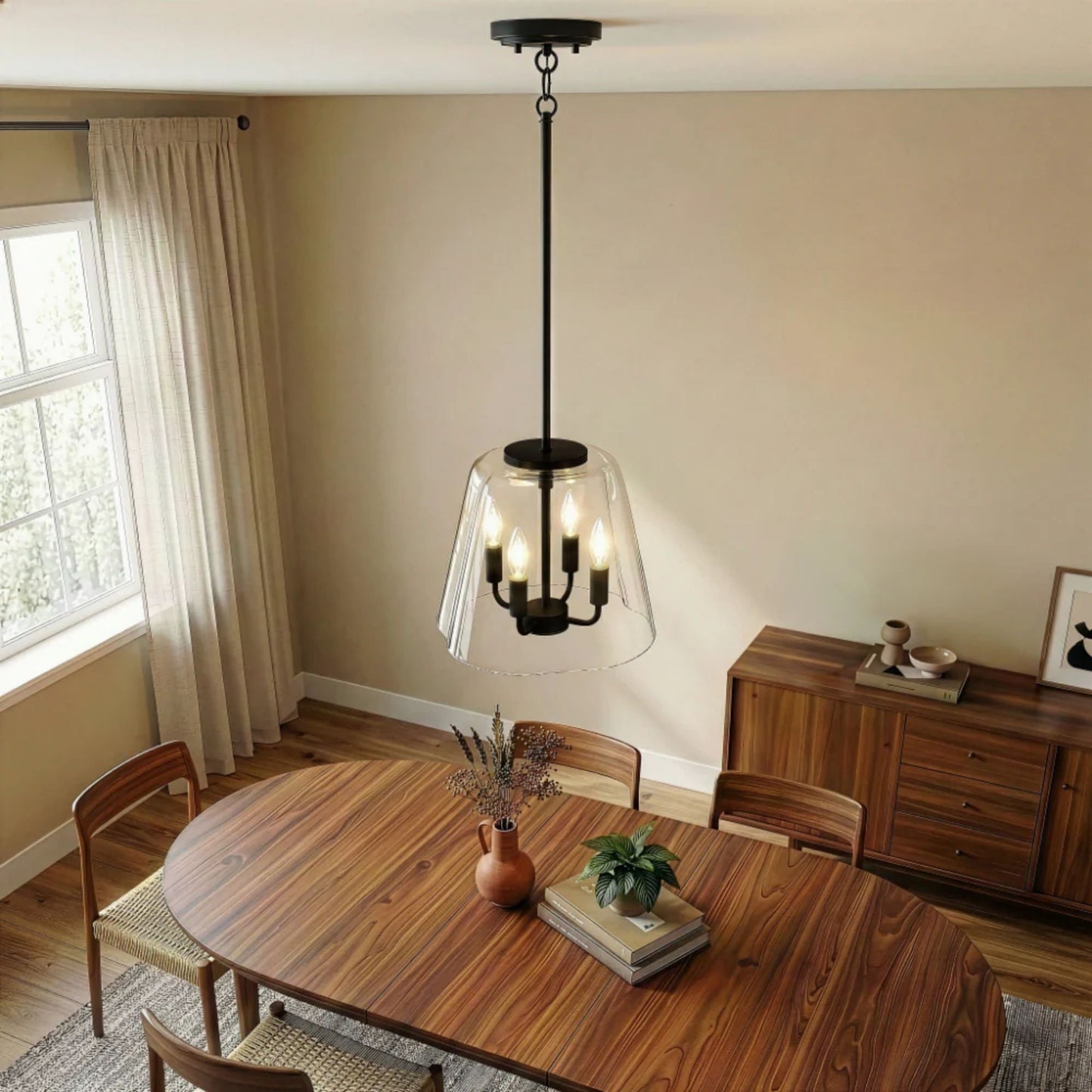 Soiree 4-Candle Lights Pendant by HouseOfZazla, black metal with clear glass shade on Tampa Home & Garden Store