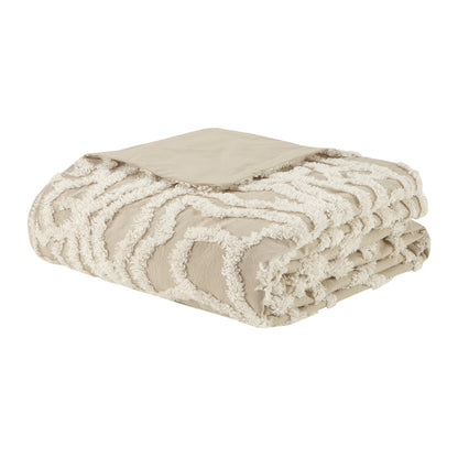 King/Cal King tufted cotton duvet cover set with chenille medallion design in beige on Tampa Home & Garden Store