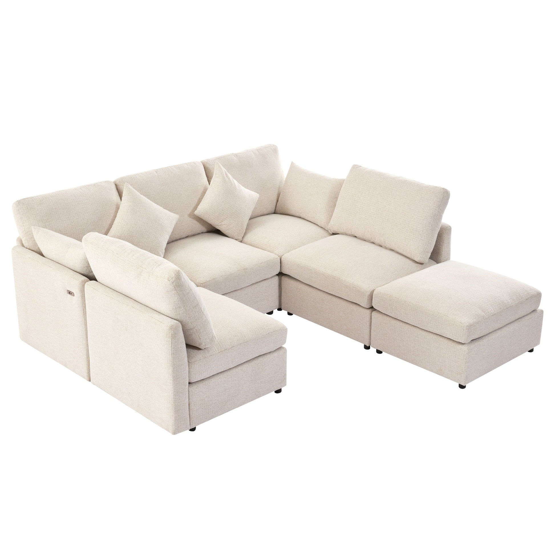 Sectional modular U-shaped with ottoman and USB ports beige 2-piece set on Tampa Home & Garden Store