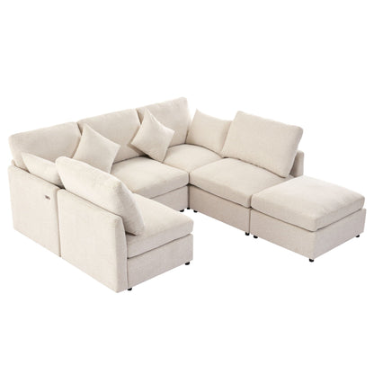 Sectional modular U-shaped with ottoman and USB ports beige 2-piece set on Tampa Home & Garden Store