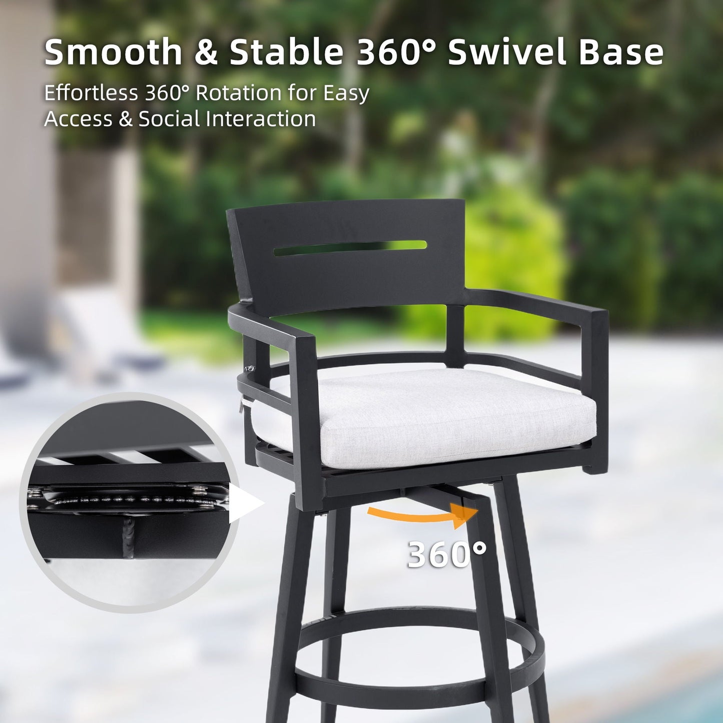 Outdoor Swivel Bar Chairs Ergonomic 360 Set of 2