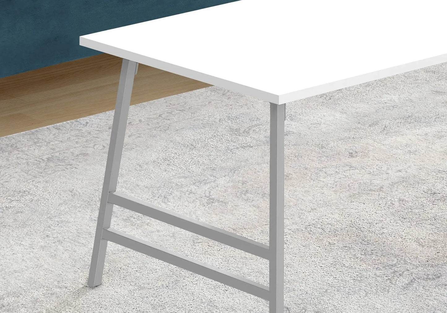 Rectangular modern coffee table with white tabletop and gray metal legs on Tampa Home & Garden Store
