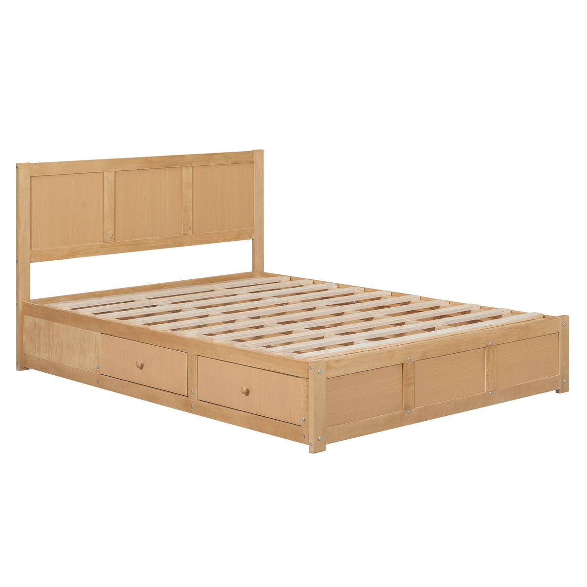 Platform bed with under-bed storage and 2 drawers in natural wood by HouseOfZazla on Tampa Home & Garden Store