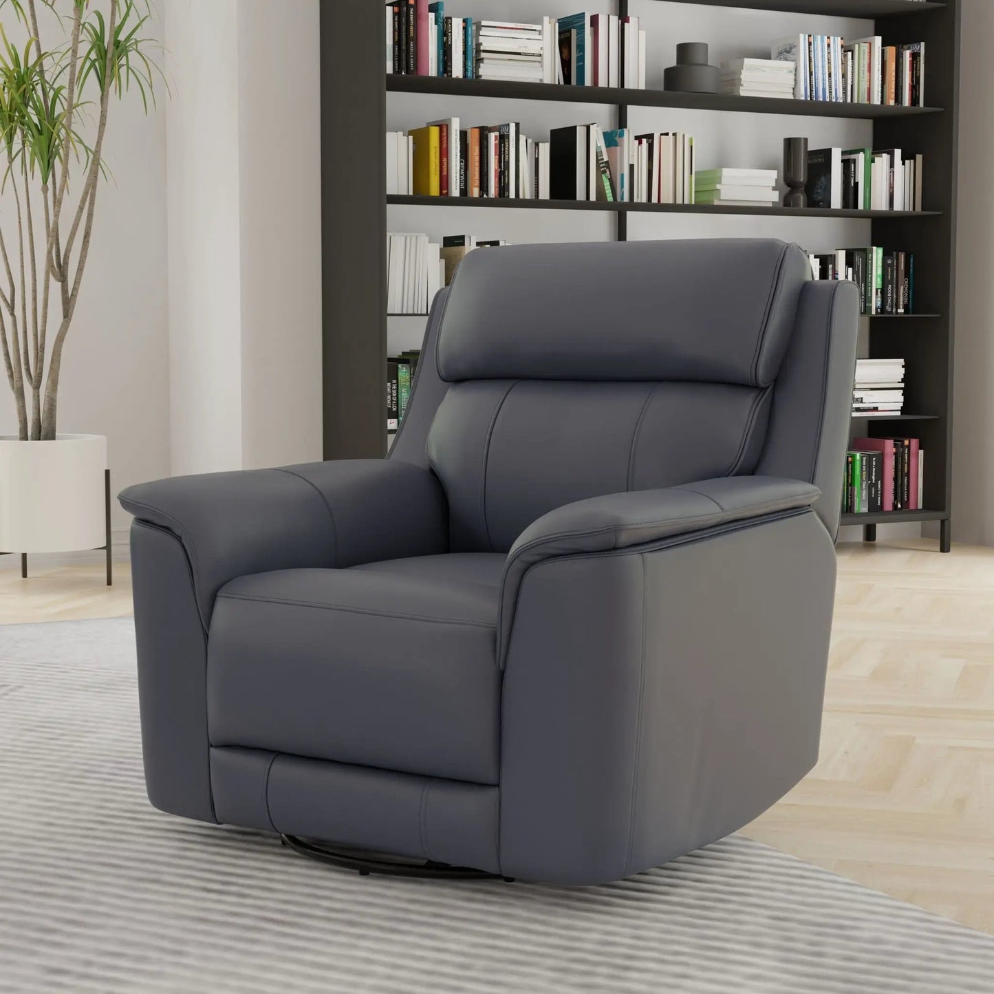 Oslo manual swivel glider recliner in gray-blue leather upholstery on Tampa Home & Garden Store