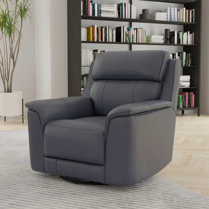 Oslo manual swivel glider recliner in gray-blue leather upholstery on Tampa Home & Garden Store