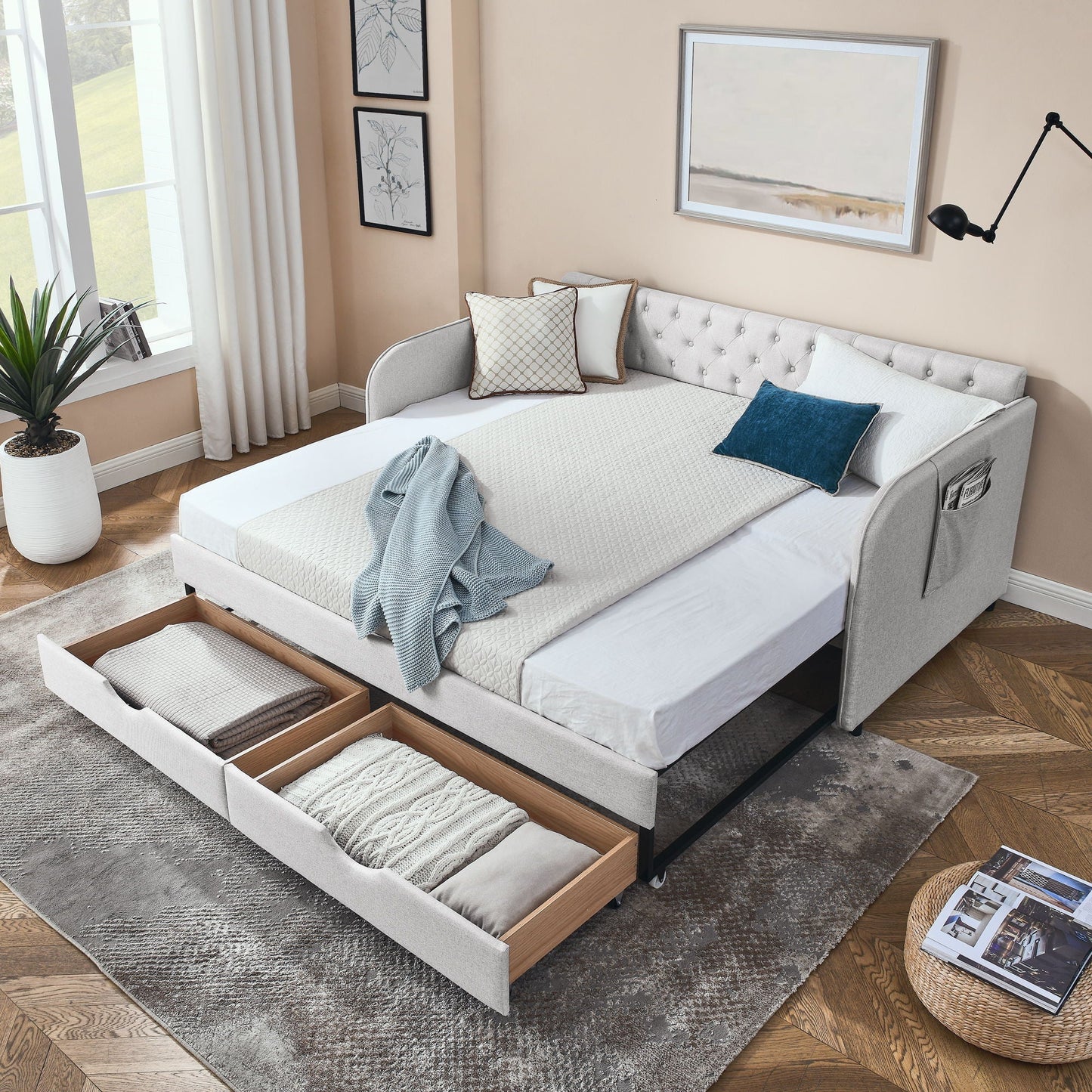 Modern Daybed with Trundle and Storage Drawers