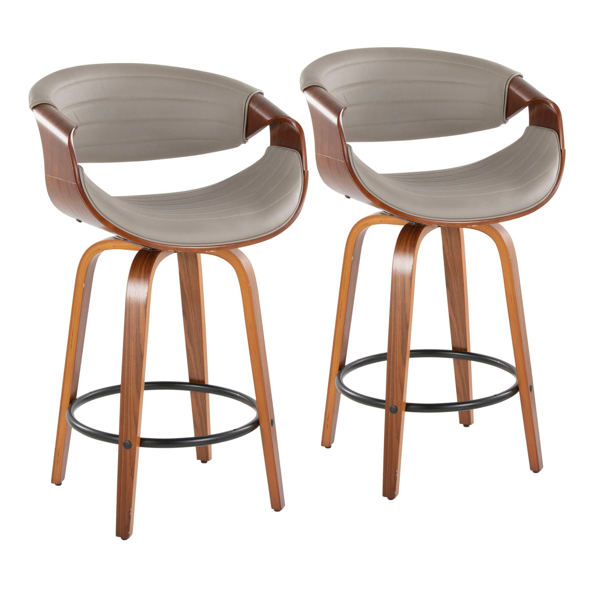 Mid Century Counter Stools with tufted beige upholstery and curved wood legs pair HouseOfZazla on Tampa Home & Garden Store