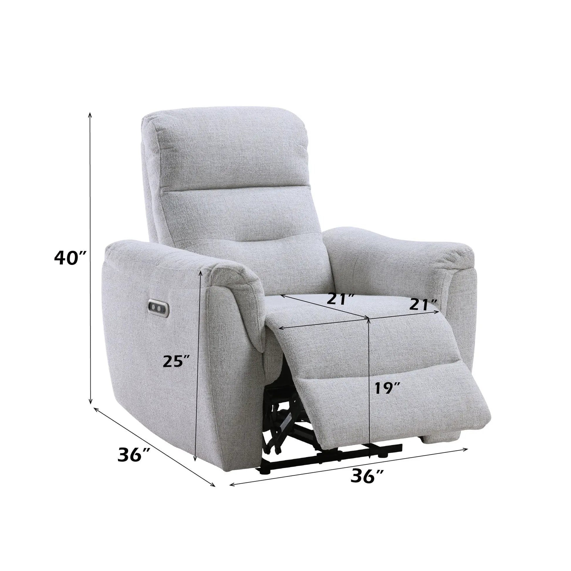 Eastre gray power motion recliner with USB port in soft fabric upholstery on Tampa Home & Garden Store