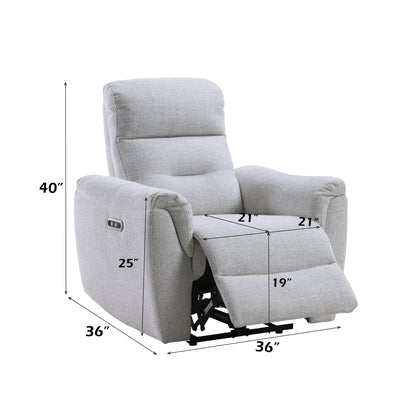 Eastre gray power motion recliner with USB port in soft fabric upholstery on Tampa Home & Garden Store