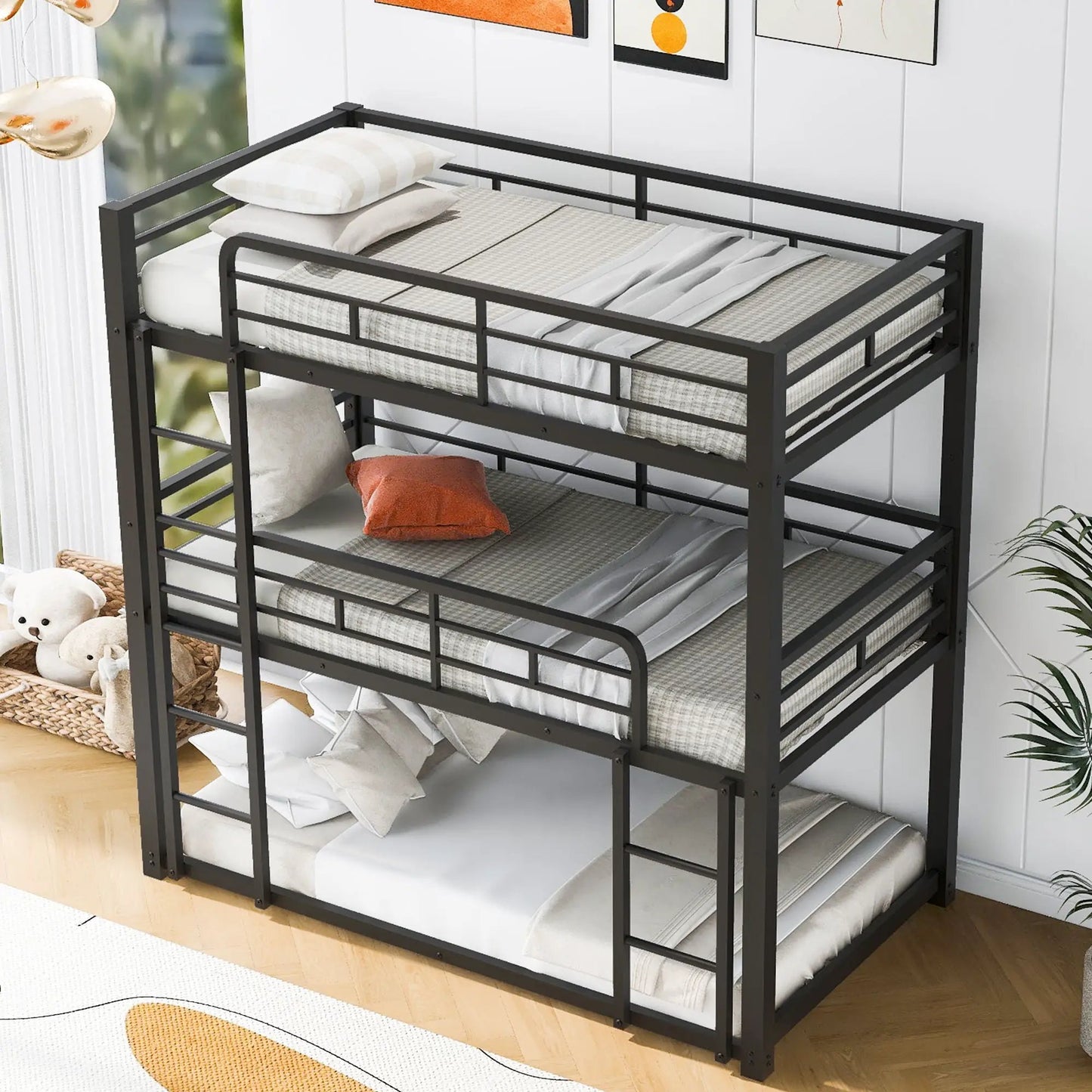 Triple Bunk Bed with Sturdy Construction