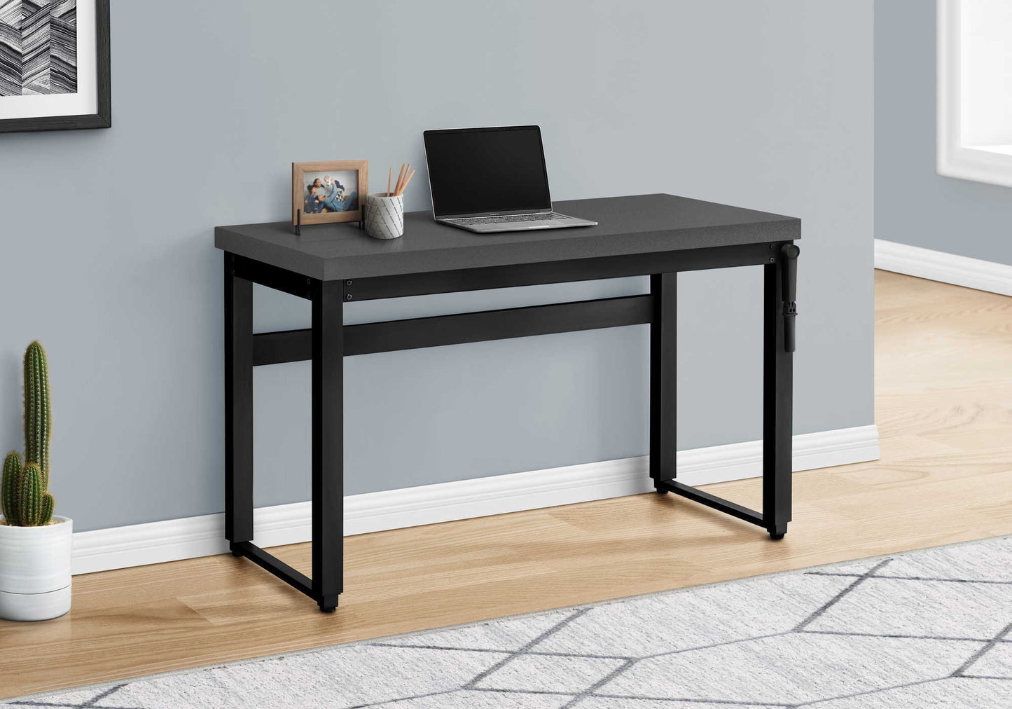 Adjustable Standing Computer Desk by HouseOfZazla, black steel frame with gray desktop on Tampa Home & Garden Store