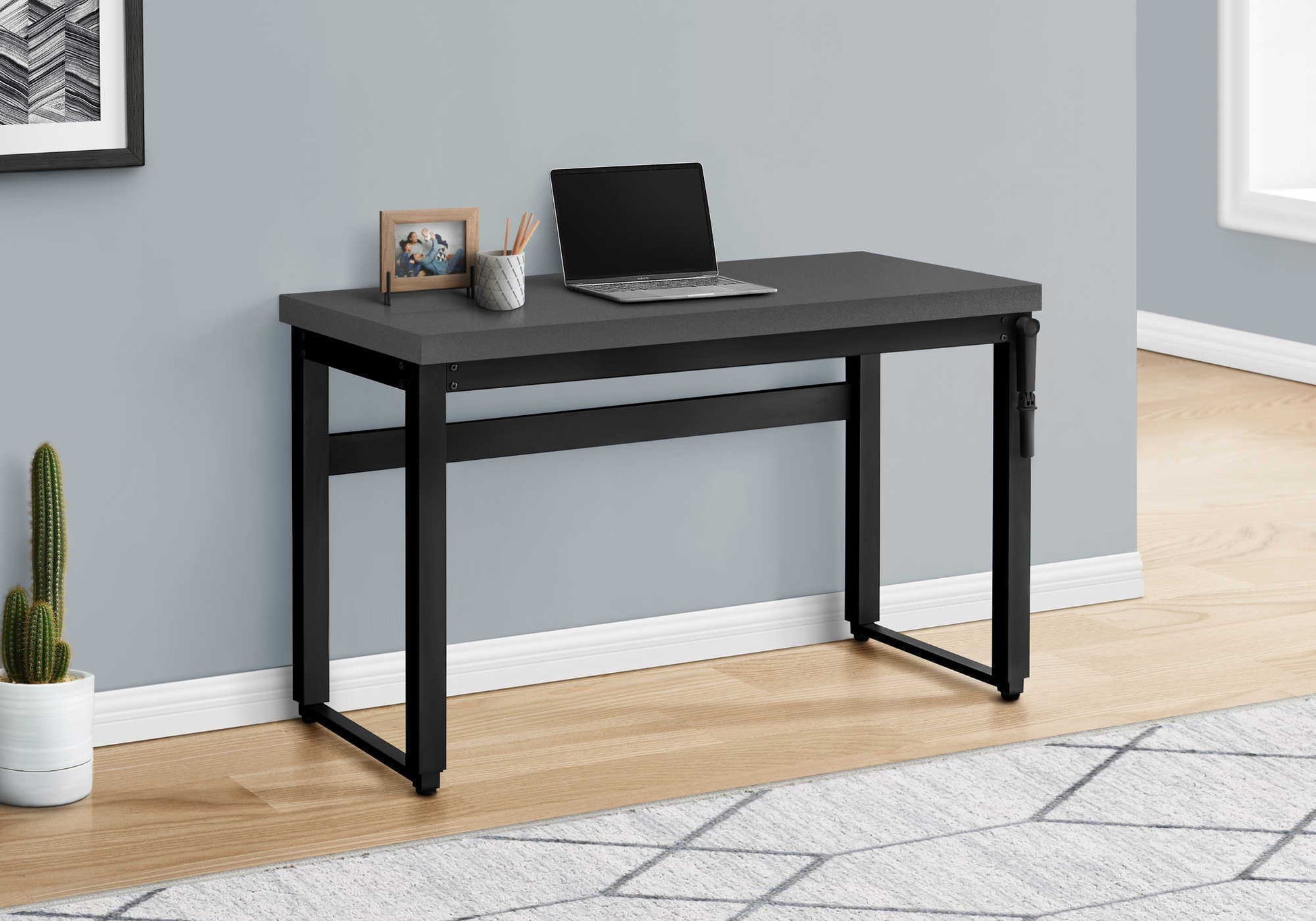 Adjustable Standing Computer Desk by HouseOfZazla, black steel frame with gray desktop on Tampa Home & Garden Store