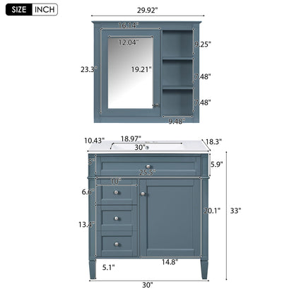 Bathroom vanity with medicine cabinet, blue-gray, HouseOfZazla, 2 soft-close doors and 4 drawers on Tampa Home & Garden Store