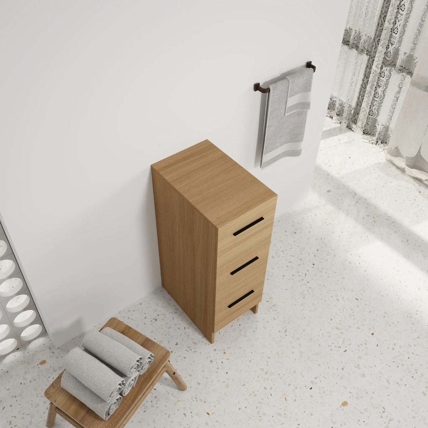 Slim Bathroom Storage Cabinet With 3 Drawers Oak