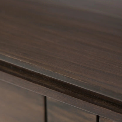 Artisan handcrafted console sofa table surface in dark espresso wood with visible grain on Tampa Home & Garden Store