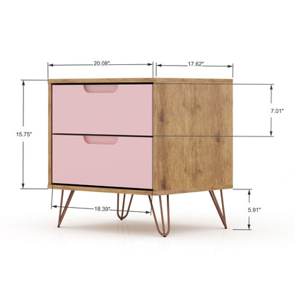 2 Drawer Nightstand with pink fronts and wood cabinet, splayed legs on Tampa Home & Garden Store
