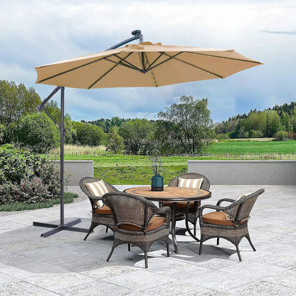 Outdoor cantilever patio umbrella taupe with 32 LED lights, 10 ft hanging design, metal frame on Tampa Home & Garden Store