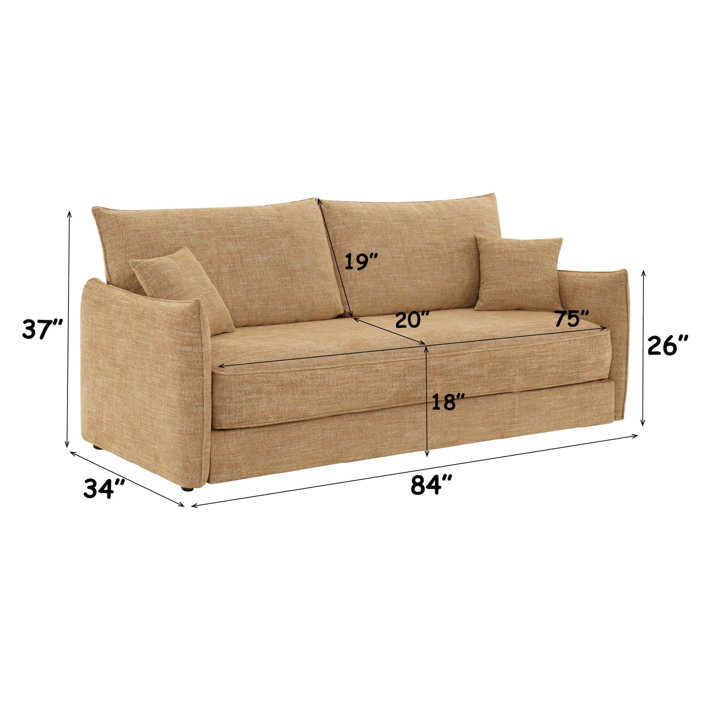 Cadie Mocha Sofa With Two Pillows and Sleeper