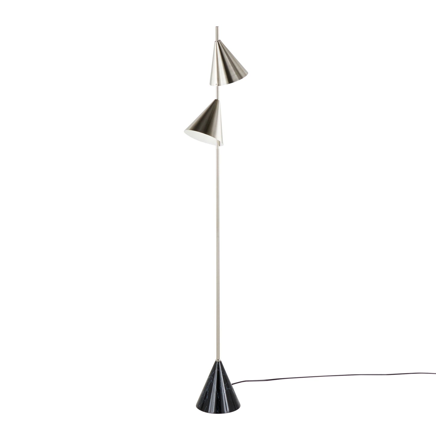 Dual-cone floor lamp with brushed nickel and black shades on a slim metal pole HouseOfZazla on Tampa Home & Garden Store