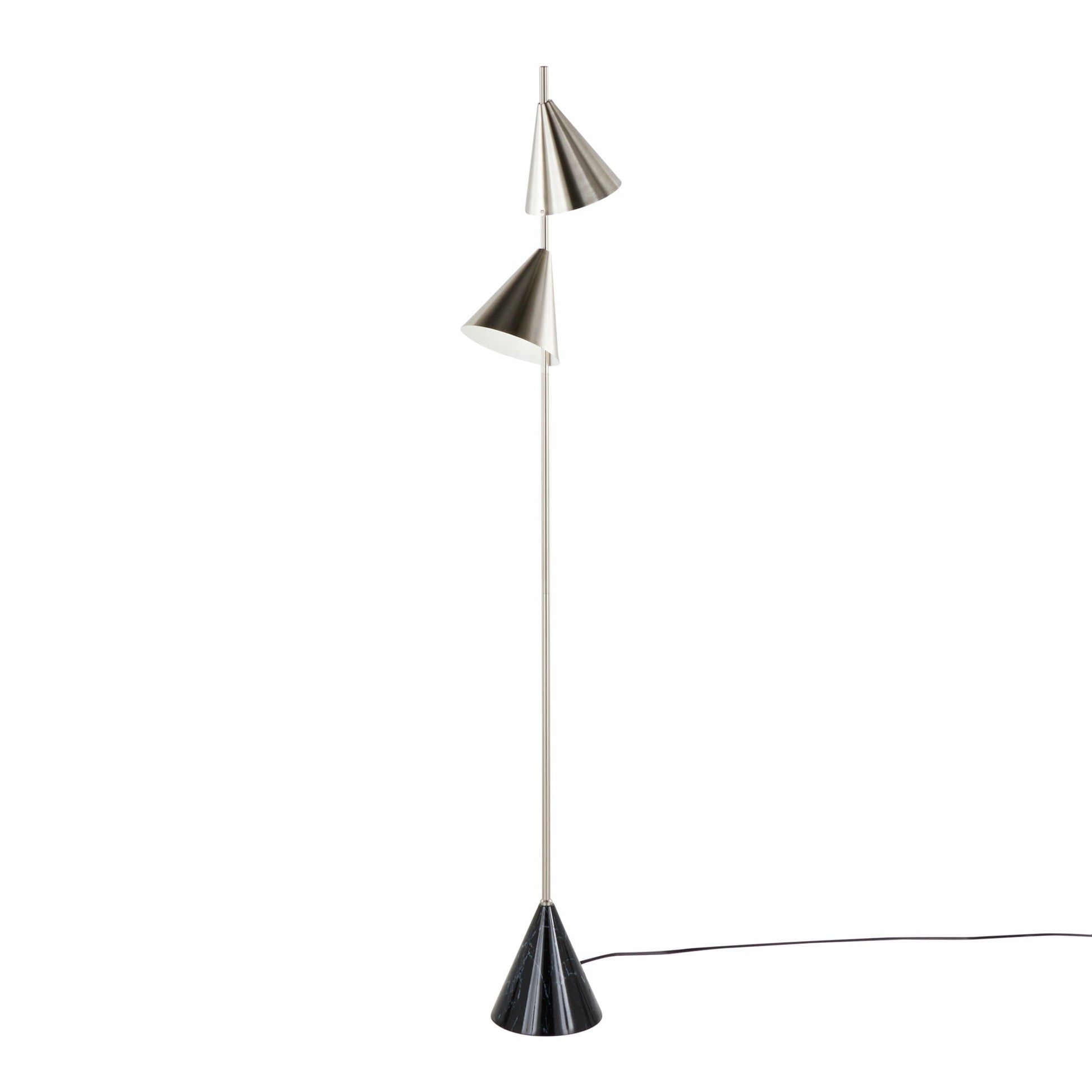 Dual-cone floor lamp with brushed nickel and black shades on a slim metal pole HouseOfZazla on Tampa Home & Garden Store