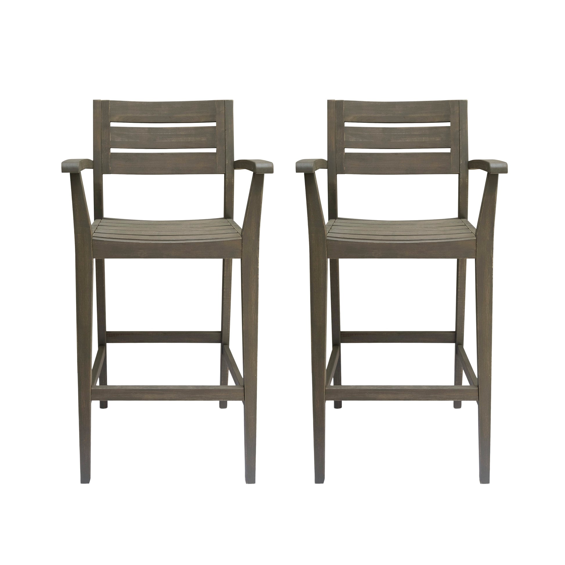 Stamford Barstool pair in weathered gray wood with slatted backs by HouseOfZazla on Tampa Home & Garden Store