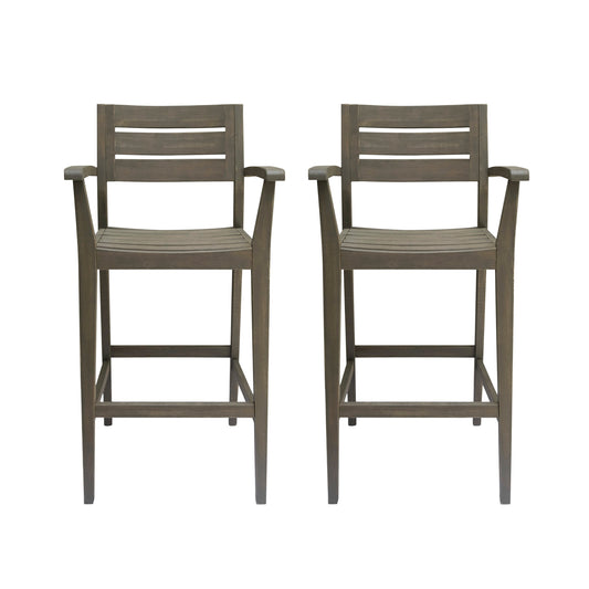 Stamford Barstool pair in weathered gray wood with slatted backs by HouseOfZazla on Tampa Home & Garden Store