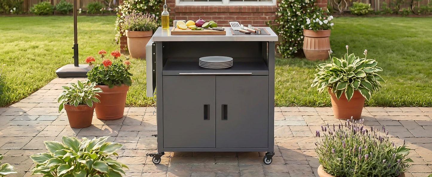 Foldable Outdoor Prep Cart and Storage Shelf