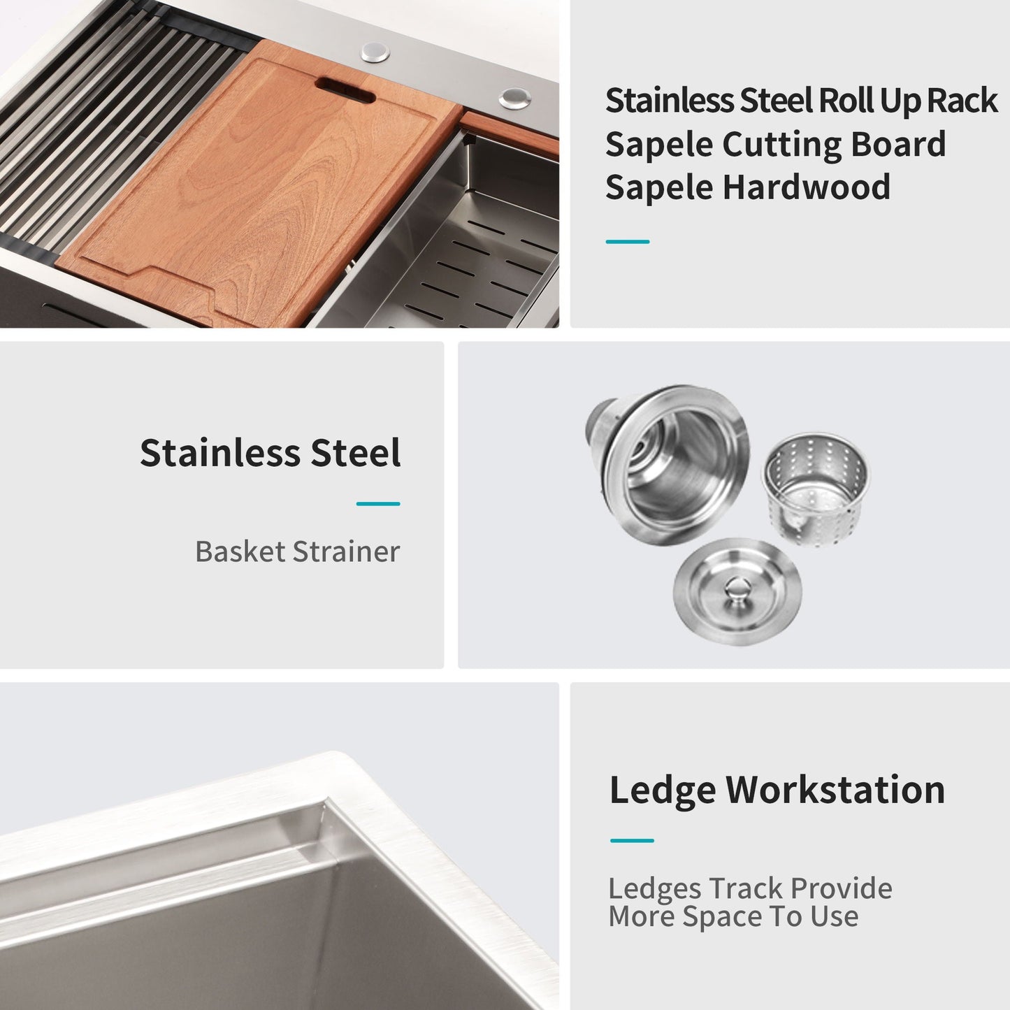 Drop In Kitchen Sink Stainless Steel Workstation