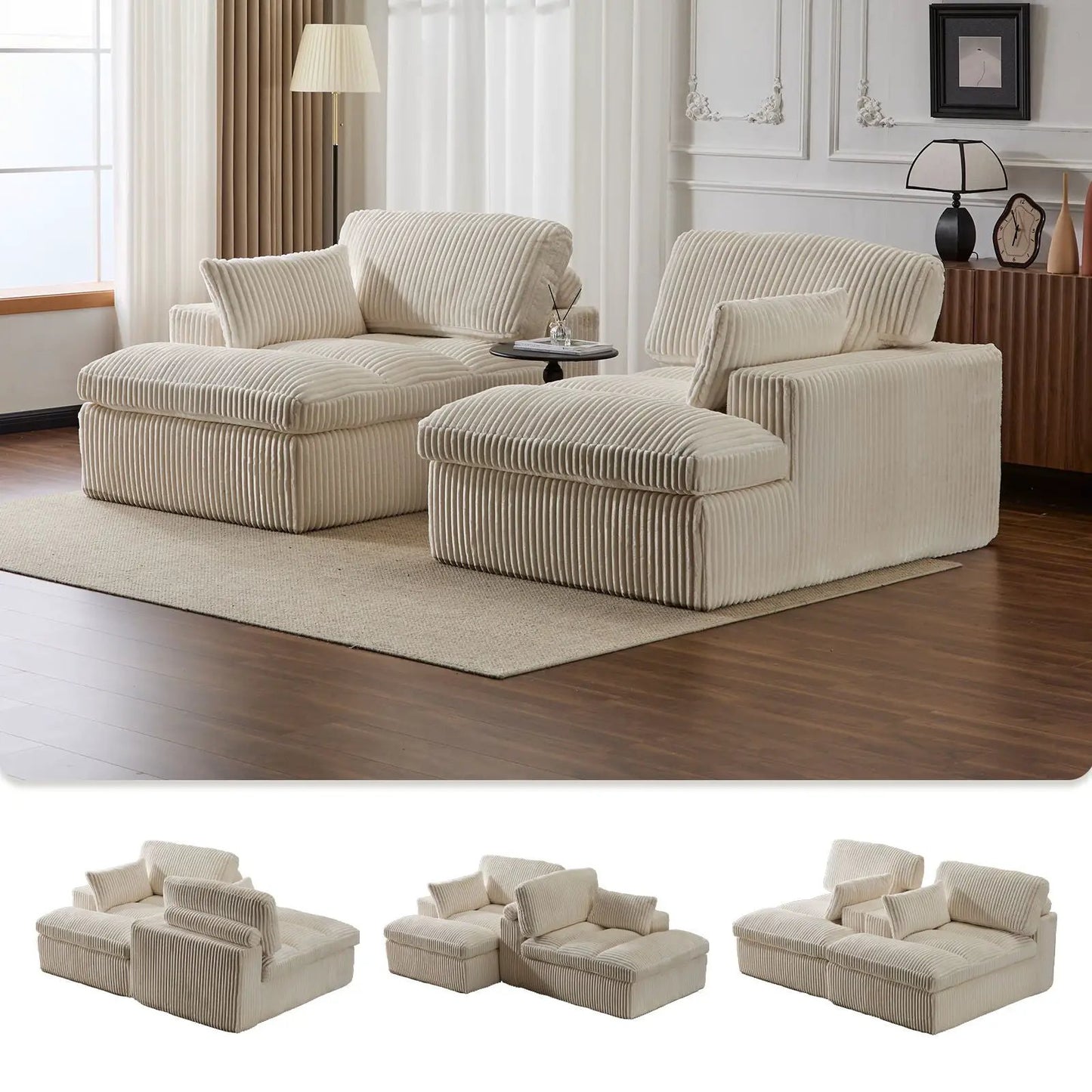 Oversized Double Chaise Lounge Chair Upholstered