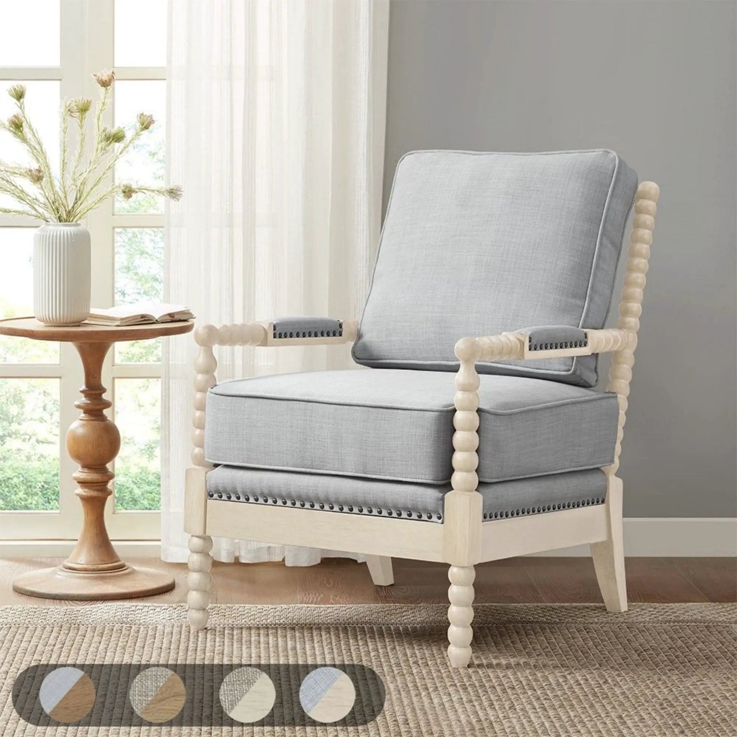 Arm Chair With Back Spindle Design and Cushions