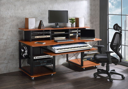 Megara Music Desk with Multiple Storage power workstation HouseOfZazla wood top black frame monitor on Tampa Home & Garden Store