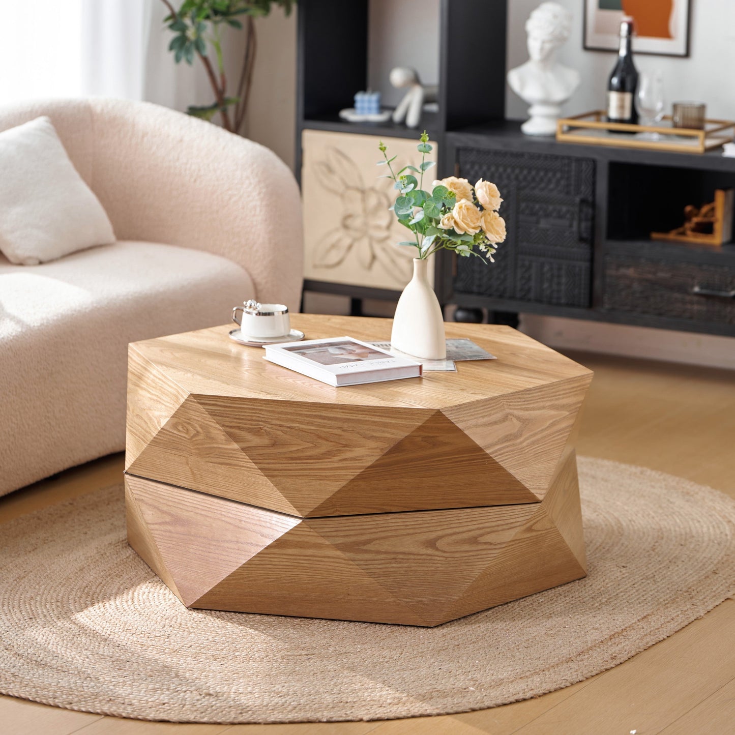 36.61'' Retro Style Polygon Flip Top Coffee Table by HouseOfZazla in natural wood finish on Tampa Home & Garden Store