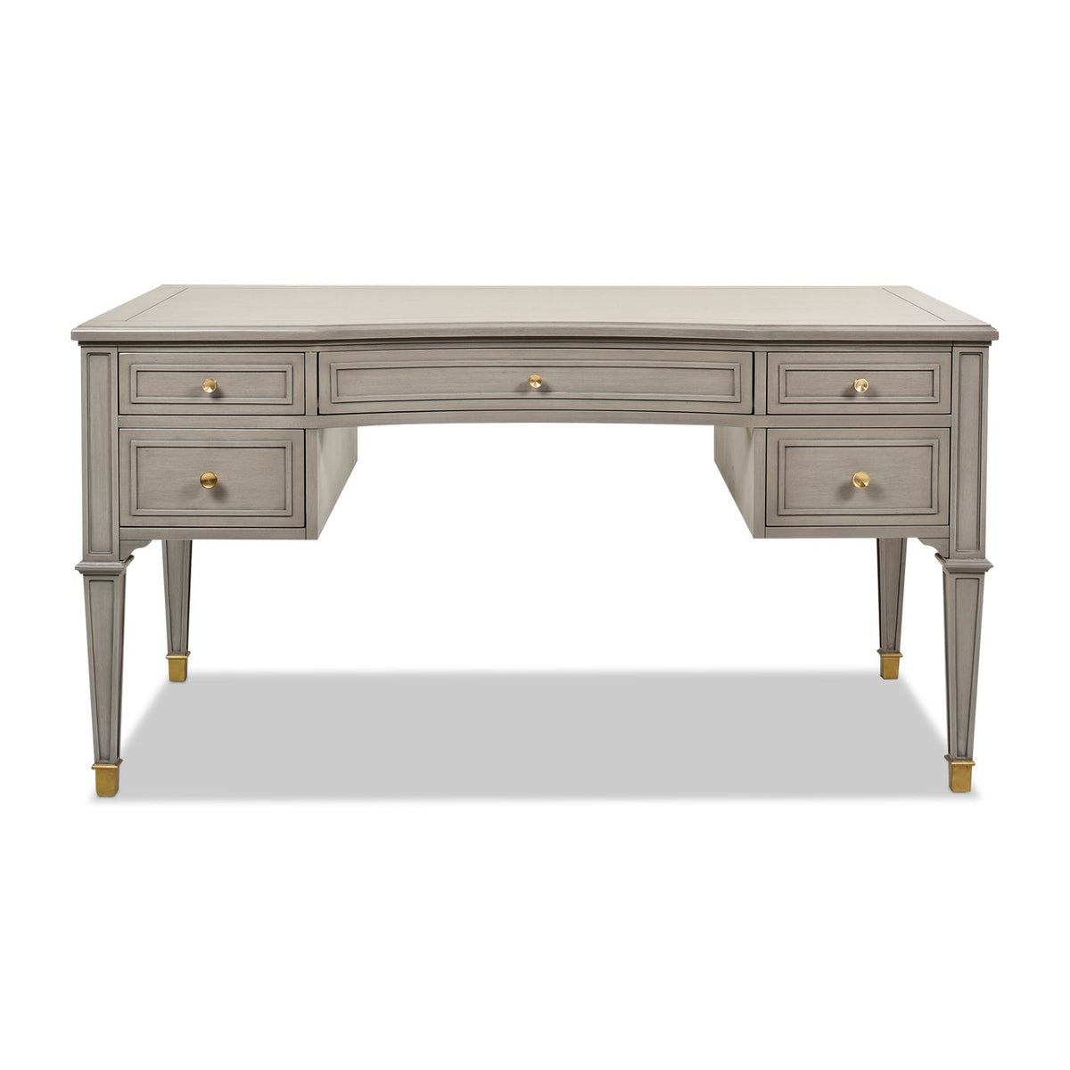5-drawer Dauphin executive desk in gray rubberwood with gold knobs by HouseOfZazla on Tampa Home & Garden Store