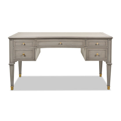 5-drawer Dauphin executive desk in gray rubberwood with gold knobs by HouseOfZazla on Tampa Home & Garden Store