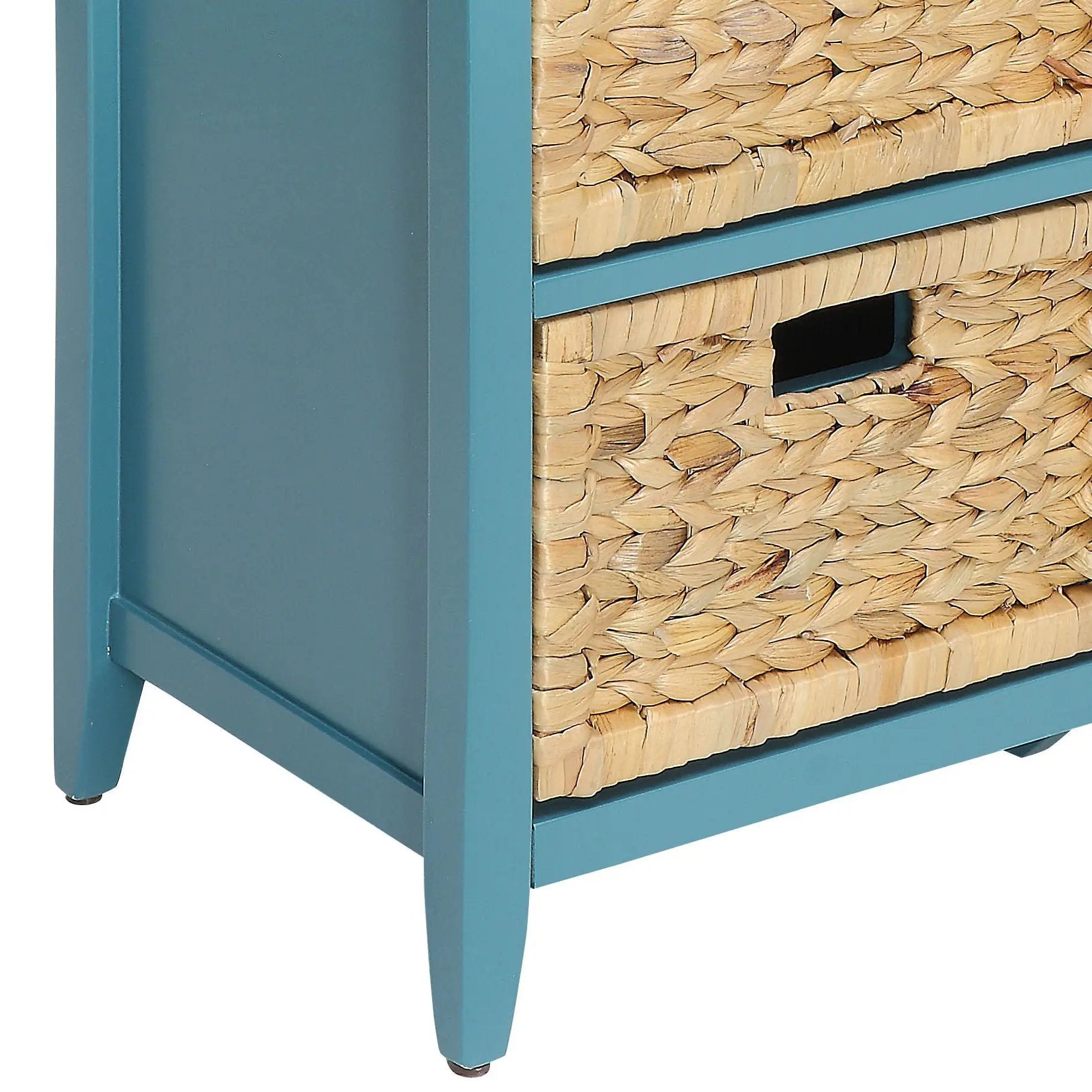 Flavius Console Cabinet teal frame with two woven rattan drawers on Tampa Home & Garden Store