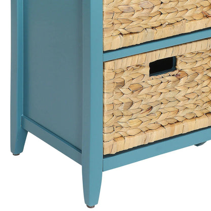 Flavius Console Cabinet teal frame with two woven rattan drawers on Tampa Home & Garden Store