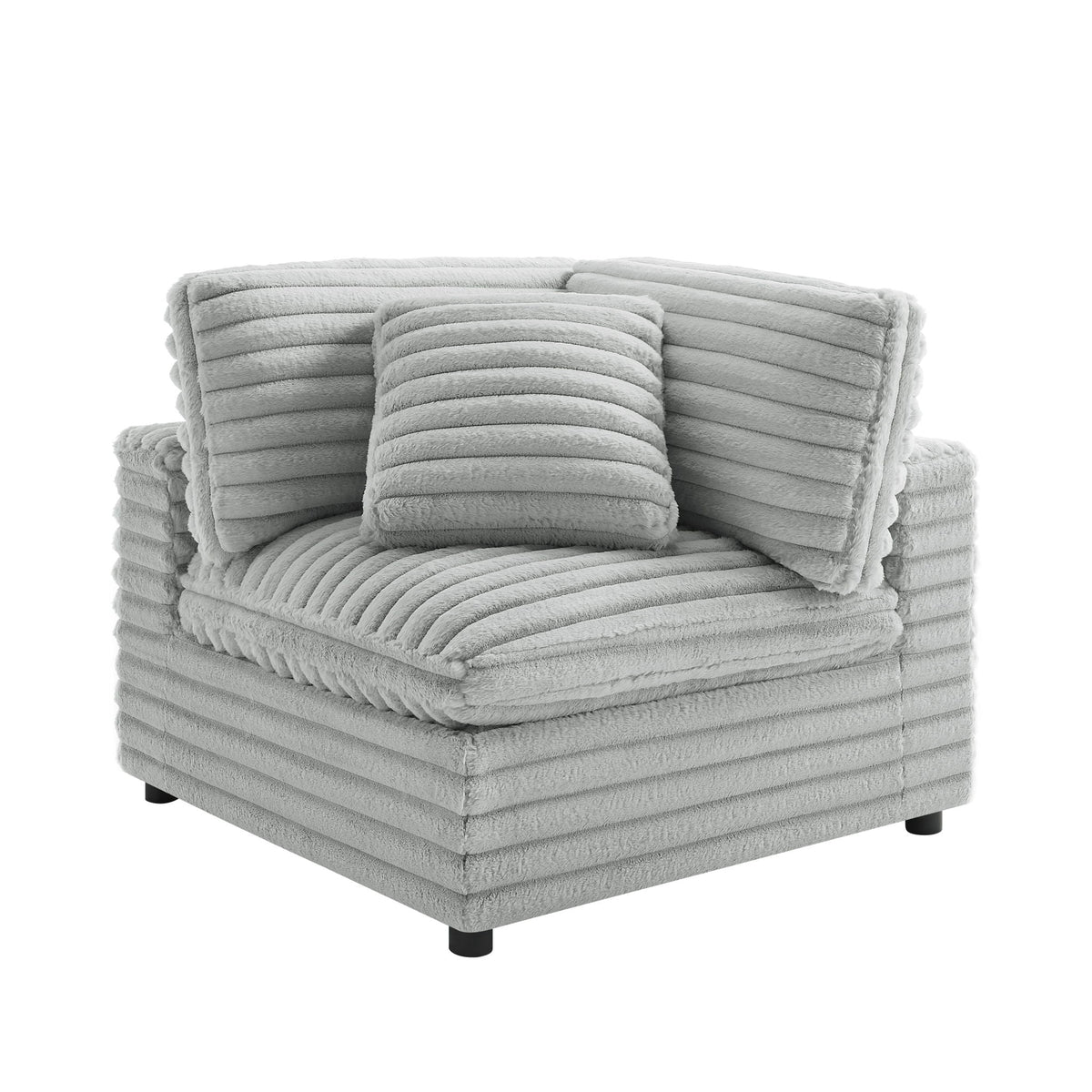 Gray corner accent chair with down-blend cushion, Jenny model, compact plush upholstery on Tampa Home & Garden Store