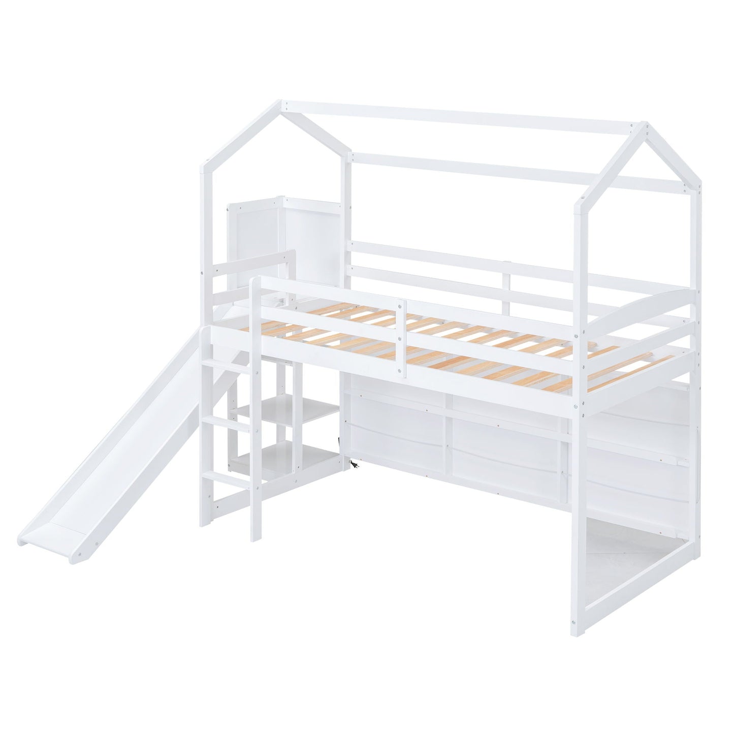 House loft bed with slide by HouseOfZazla, white wood, includes ramp on Tampa Home & Garden Store