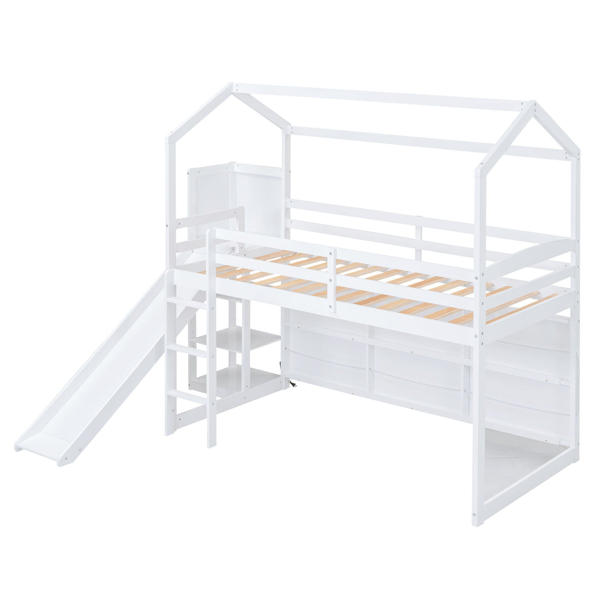 House loft bed with slide by HouseOfZazla, white wood, includes ramp on Tampa Home & Garden Store