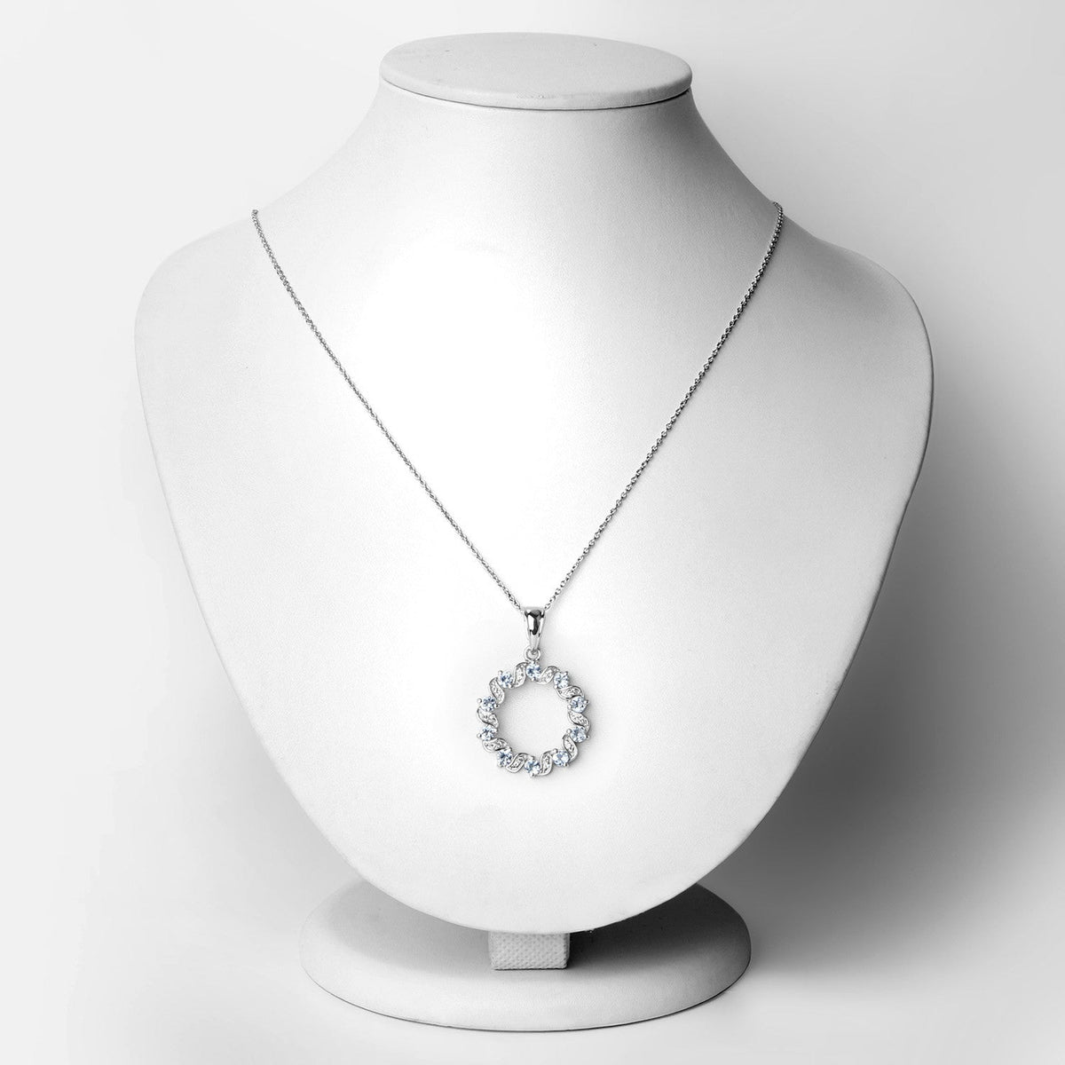 Sterling silver halo pendant with 1.10ct aquamarine and white topaz stones on chain on Tampa Home & Garden Store
