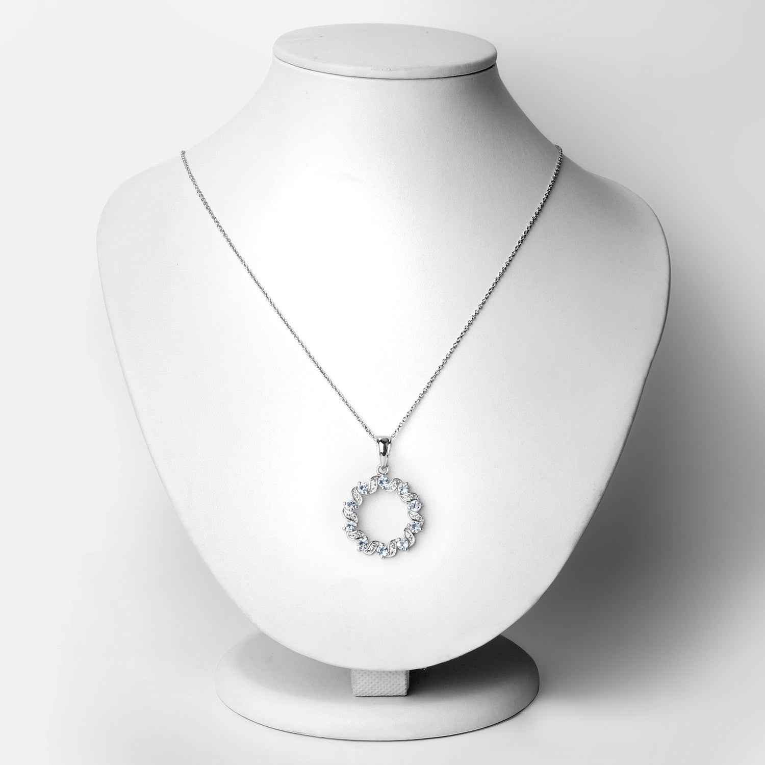 Sterling silver halo pendant with 1.10ct aquamarine and white topaz stones on chain on Tampa Home & Garden Store
