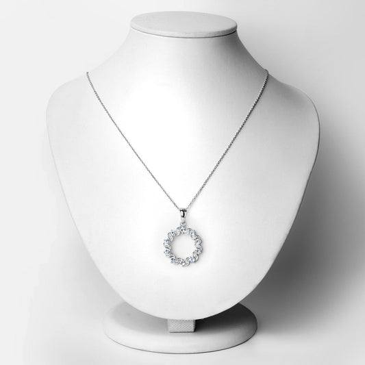 Sterling silver halo pendant with 1.10ct aquamarine and white topaz stones on chain on Tampa Home & Garden Store